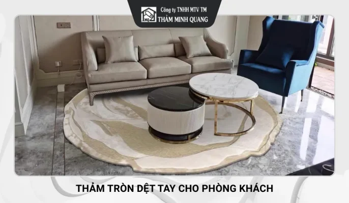 Thảm dệt tay trải sàn phòng khách hình tròn